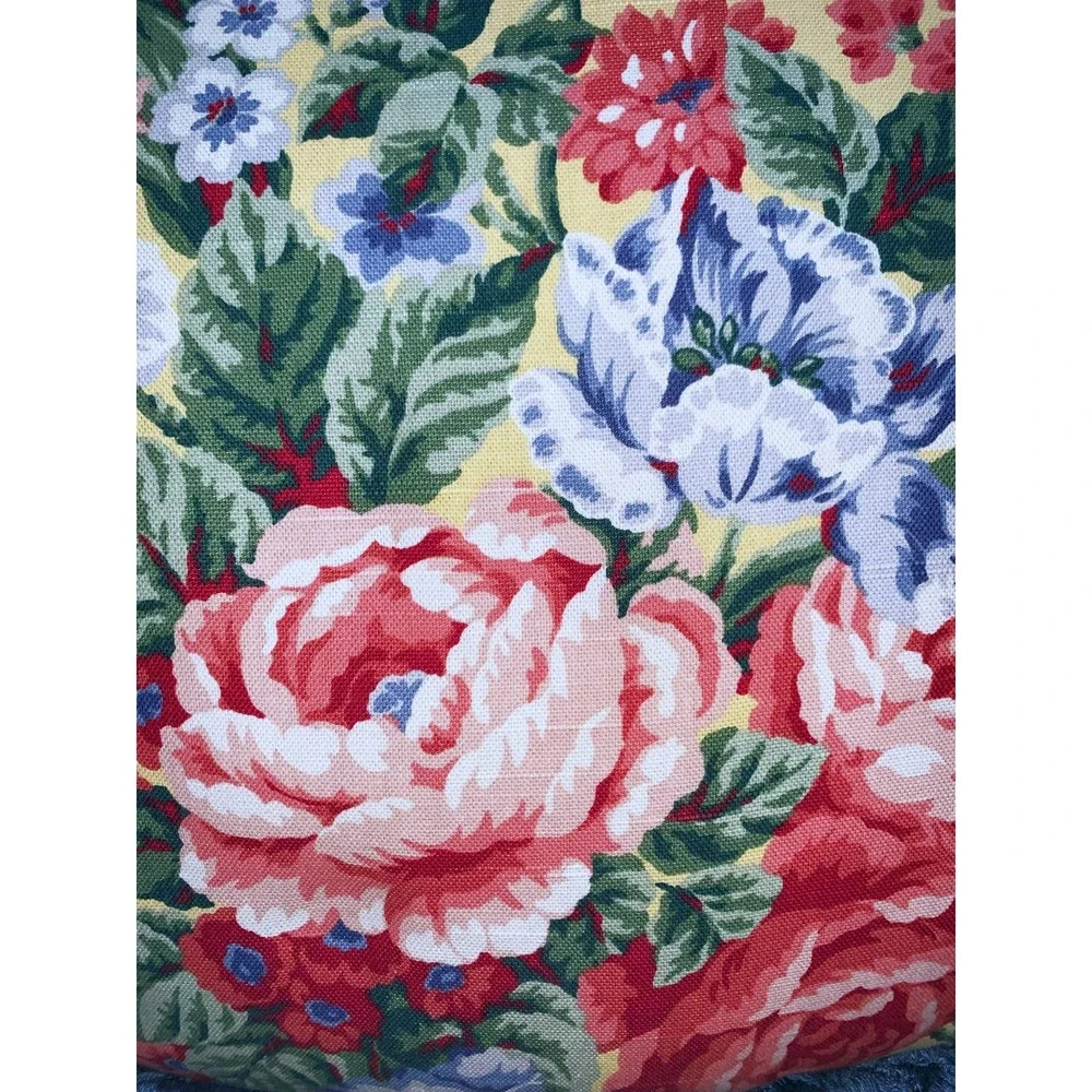 2 Vtg Waverly Design Floral Upholstery Wt Cotton Pillows Thick Looped Fringe 19